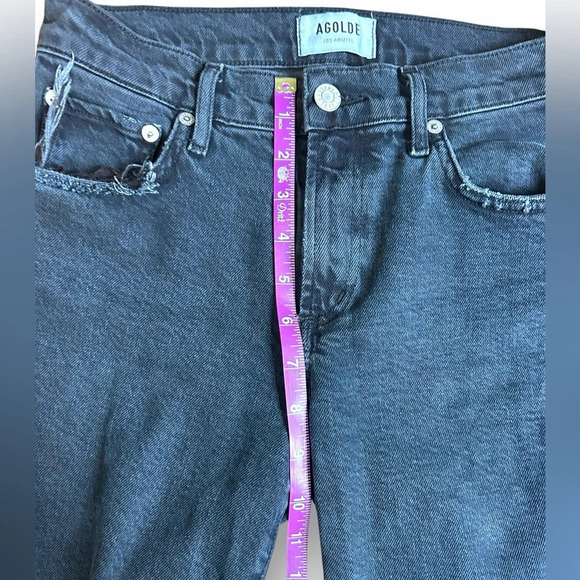 Agolde Toni Mid Rise Straight Jeans black distressed denim raw hem size 24 - Picture 8 of 11